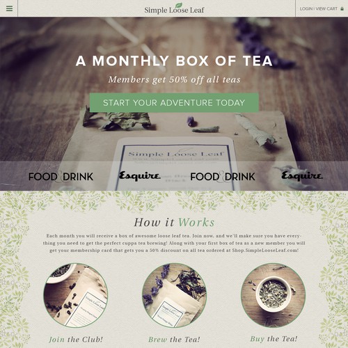 Landing Page/Subscription Signup Page for a Tea of the Month Subscription Box Design by TalciocCreative