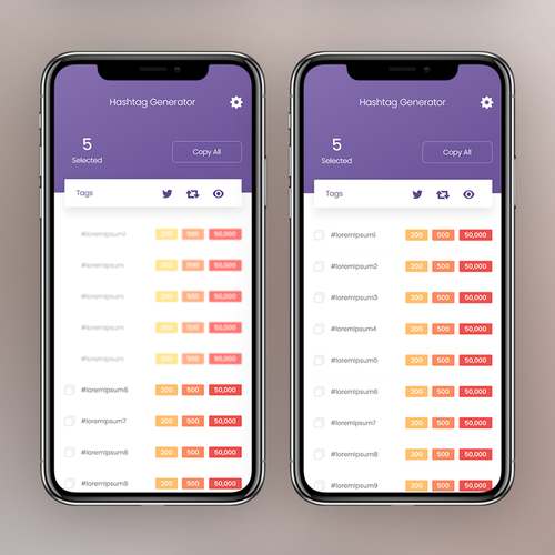 Design a beautiful, professional UI for a Hashtag Generator app Design by fajarov