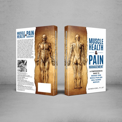 Book cover with a drawing images of the human anatomy combining muscles and bone structure. Design by digital.ian