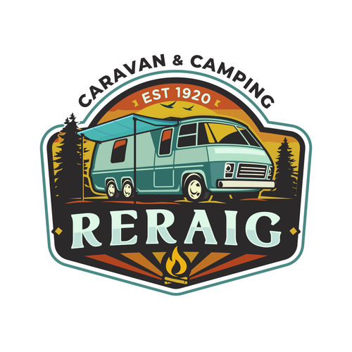 Retro RV camp logo for our new cool campsite! Design by D!