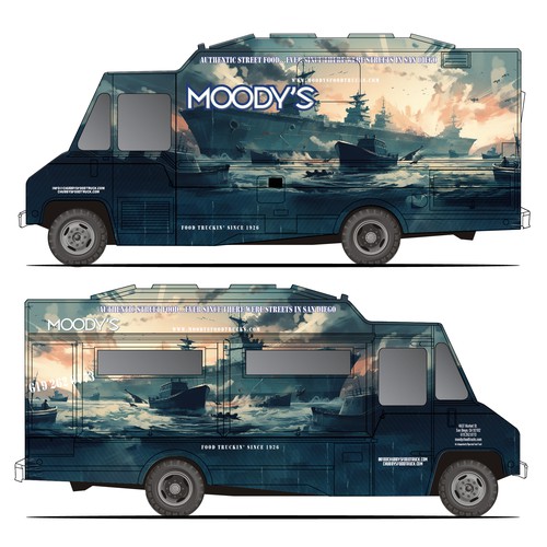 Navy Themed Food Truck Wrap Design Design by Windmill Designer™