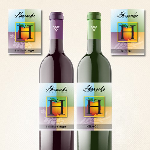 Olive Oil & Balsamic Vinegar label for Horrocks Farm Market Design by Amie Hatheny