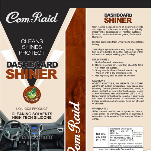 Product Label Design for AEROSOL CAN DASHBOARD SHINER SPRAY Design by DagDigi