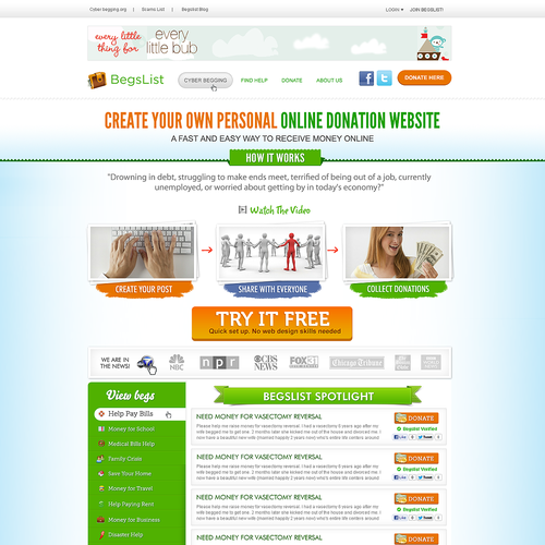 New web design for the popular charity site begslist.org | Web ...