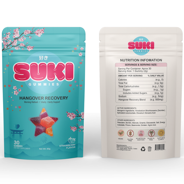 SUKI Gummies Packaging Design | Japanese-Inspired Hangover Recovery Pouch