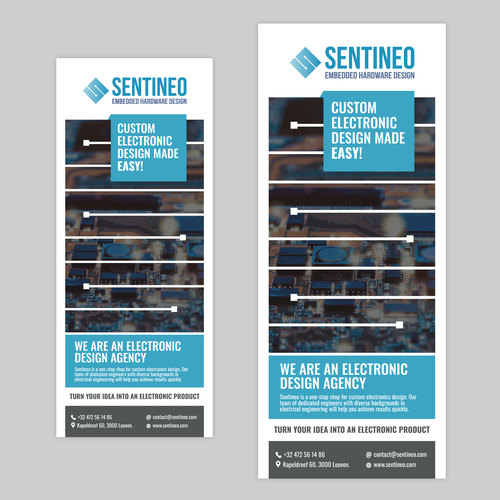 Design of a roll-up banner for a trade-fair introducing our Electronic Design Agency! Design by R. Kay