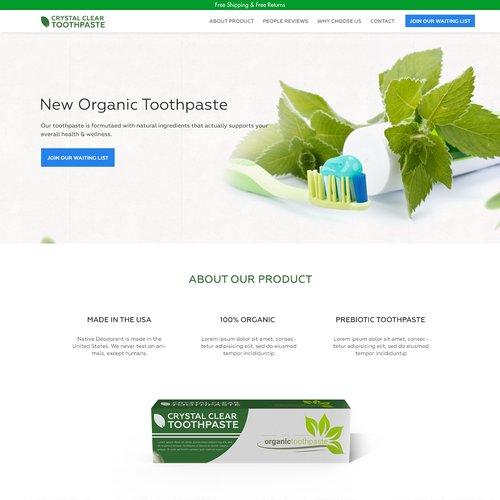 Design landingpage for brand new organic toothpaste company Landing