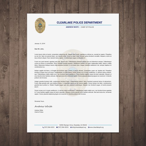 Clearlake Police Letterhead | Stationery contest