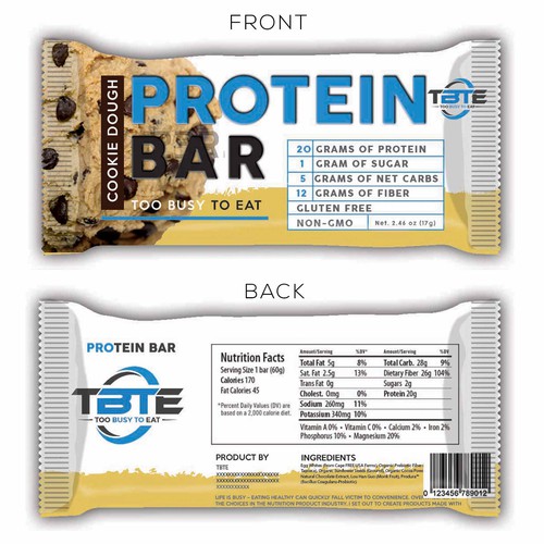 Design a unique protein bar wrapper for Too Busy To Eat Design réalisé par bow wow wow