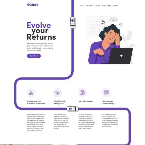 We need an awesome one page landing for our return management product / Diseño web 2bak Design by Tushar K∎