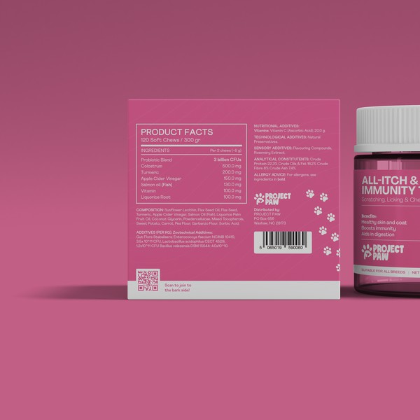 Design by smashingbug titled "Project Paw All-Itch & Immunity Treats"