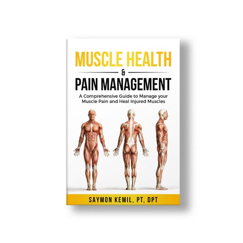 Book cover with a drawing images of the human anatomy combining muscles and bone structure. Design by Aziel Design