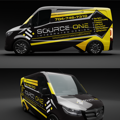 Black and shop yellow van