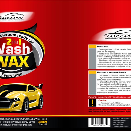 Glosspro "2 in 1 Car Wash and Wax" (Waterless Carwash)  Label Design by Yeni Rostislav