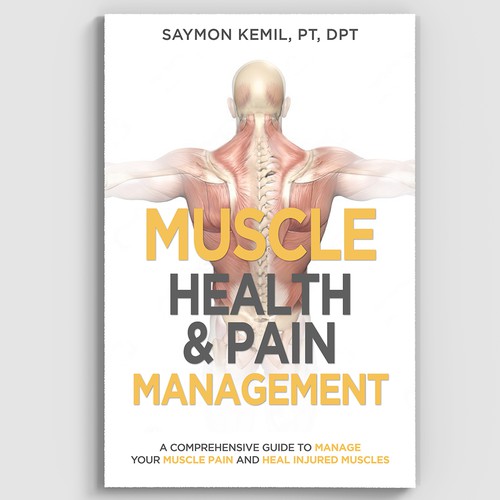 Book cover with a drawing images of the human anatomy combining muscles and bone structure. Design by Microart Creative