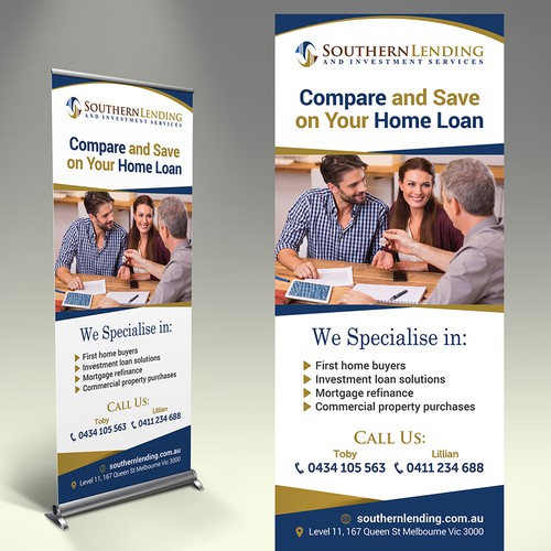 Pull up banner for successful, high performing mortgage business. Design by inventivao