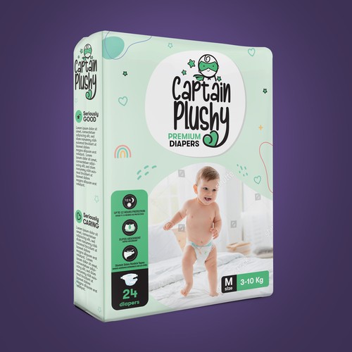 Packaging for playful baby diapers brand Design by Design Studio72