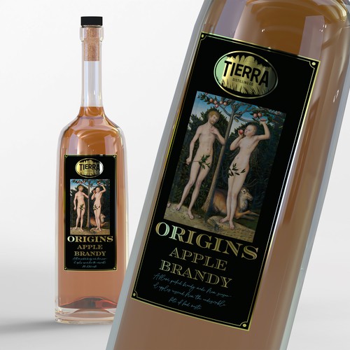 Wanted: an image forward and colorful spirit bottle label design for Apple Brandy release Design by Windmill Designer™