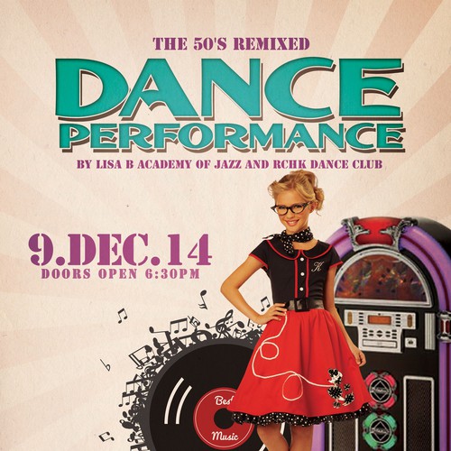 Create a poster and program for a 50's Remixed themed kids dance show! Design by J. Nater