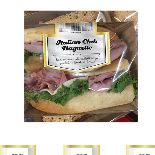 Create a fresh modern label for pre packaged sandwiches, wraps & rolls
