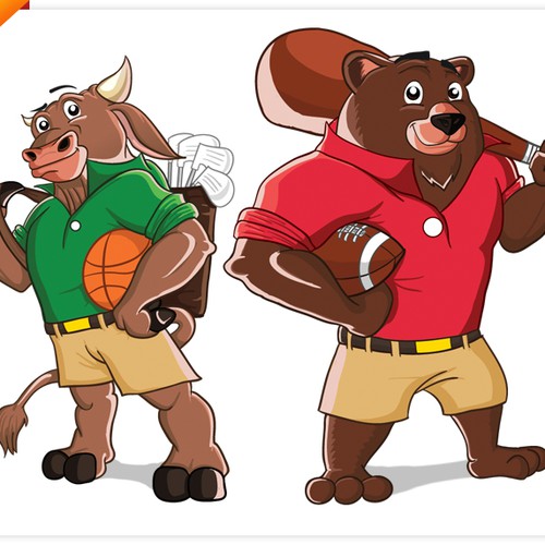 Wall street bull & bear cartoon figures playing sports | Logo design  contest | 99designs