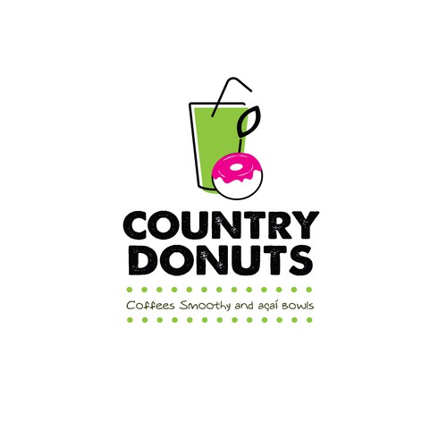 m+さんのWe need a modern exciting logo to encompasses our Name Country Donuts Coffee smoothy bowlsデザイン