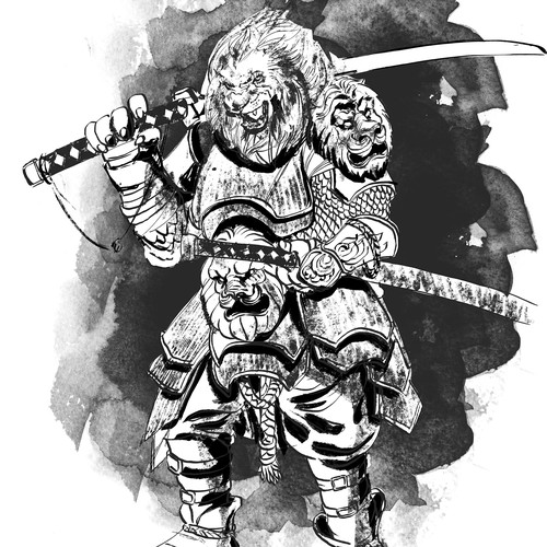 Manga style samurai lion illustration Design by Kumail Shareef