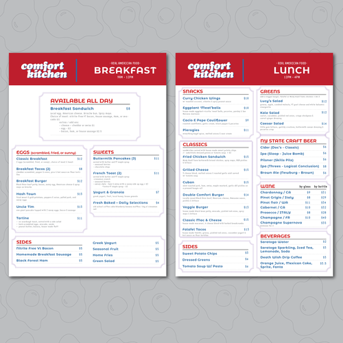 Design a cool new menu for a breakfast & lunch spot in Upstate NY Design by Andrea_YH