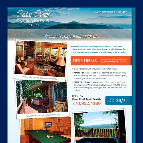 Cedar Creek Cabin Rentals Needs A New Print Or Packaging Design