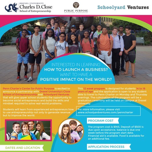 One page flyer for program that supports teen entrepreneurs Design by DanielRW