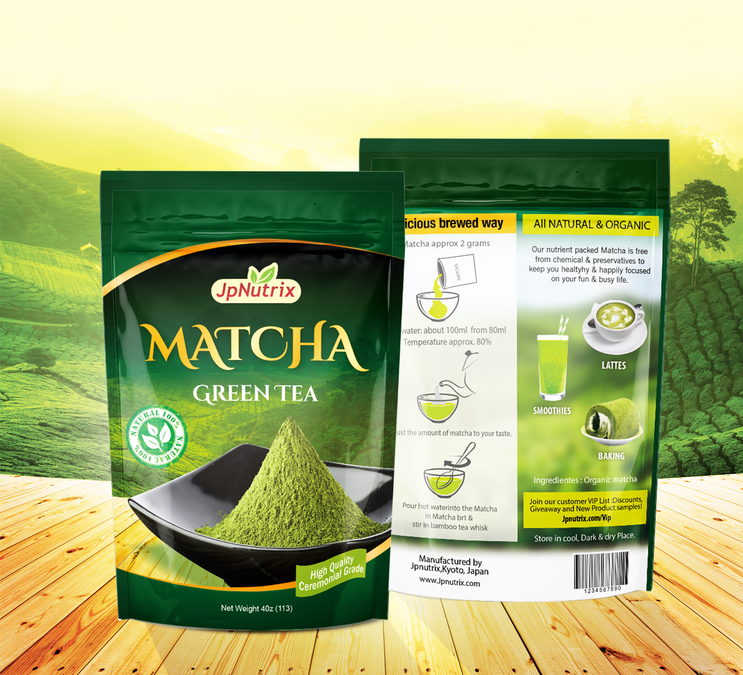 PACKAGING PLASTIC BAG for Matcha Japanese green tea Product label
