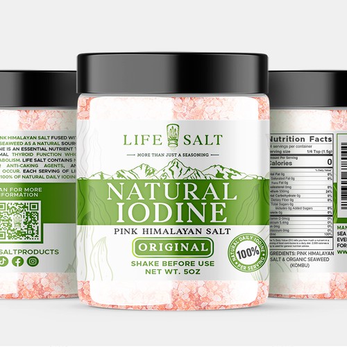 Label for Natural Iodine Pink Himalayan Salt that is fused with Seaweed Design by Design_byMe