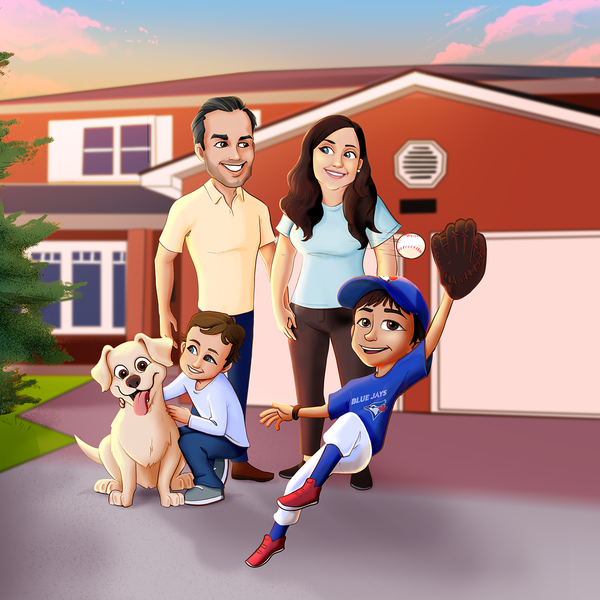 family portrait in a cartoon-ish style 