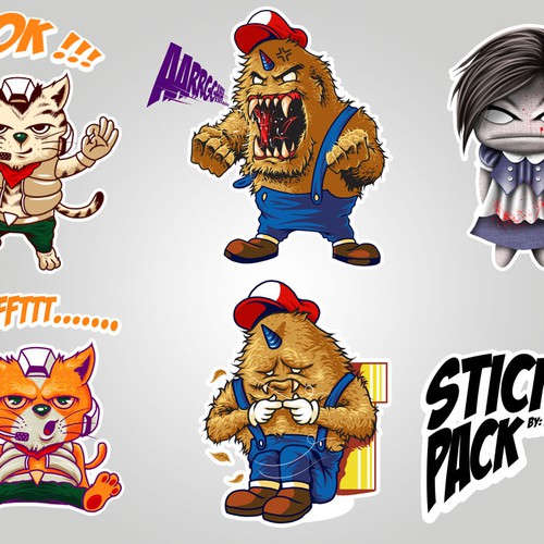 Create 3 unique video game inspired cartoon characters for stickers in  mobile app! | Illustration or graphics contest | 99designs