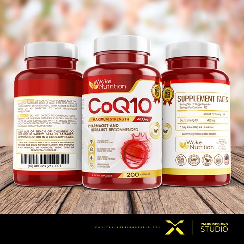 Woke Nutrition Vitamin COQ10 Label Redesign Competition. Product