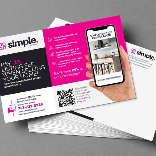 Make a home valuation real estate postcard with QR code. Design by Y&B