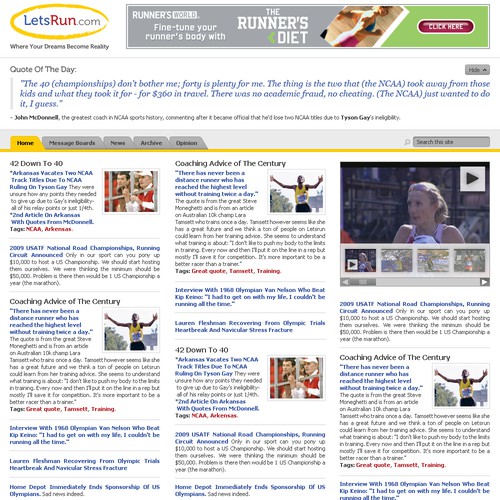 LetsRun.com Homepage Re-Design/Cleanup Diseño de simoncelen