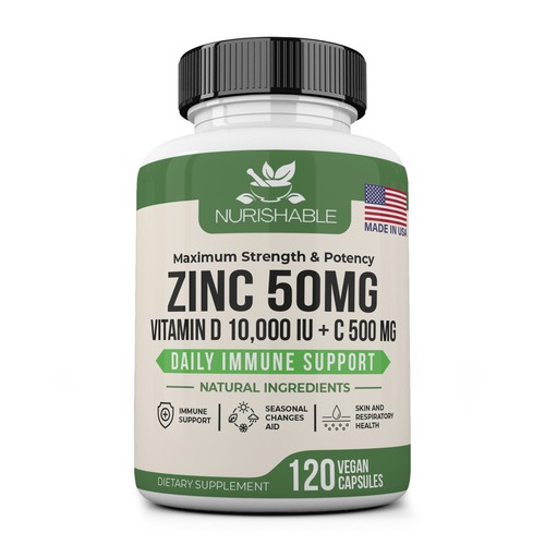 We need a "beautiful bottle label" for Zinc and Vitamin D3 supplement - Redesign Design by Fredrick Balois
