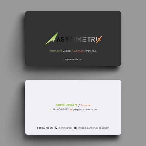 Design a cool, edgey but sophisticated business card for an alternative investment firm. Design von Hasanssin