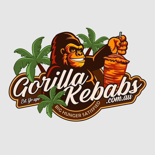 Design a hipster cartoon/restaurant fast food style logo for Gorilla Kebabs. Design by eugen ed