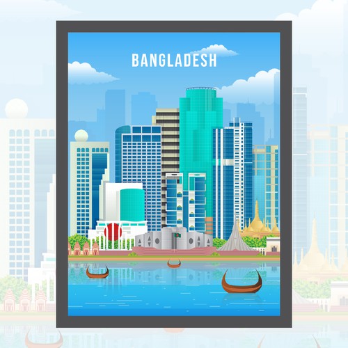 Skyline Wall Art Drawing of Bangladesh Design by Muhiuddin99