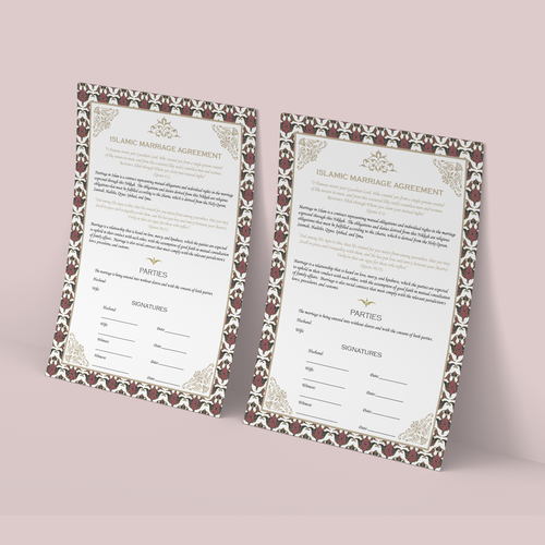 Design A Beautiful Islamic Marriage Agreement Document Template Design réalisé par Artifictial