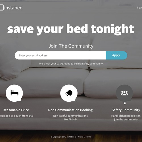 Landing page for simple, on-demand bed booking app Design by SpellWebDesign