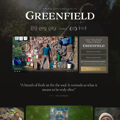 "Design a film screening optin page that embodies what it means to live in harmony with the Earth" winning  by P E R I