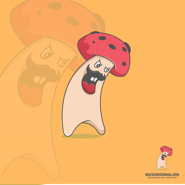 Design by ♥ Phobito™ titled "mushroom character, merging the face of someone who was laughing with the concept of mushrooms,"