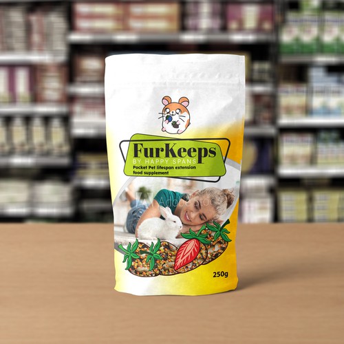 Create a fun Pocket Pet supplement label evoking a desire to maximize their lifespan. Design by Kasia Zwiech