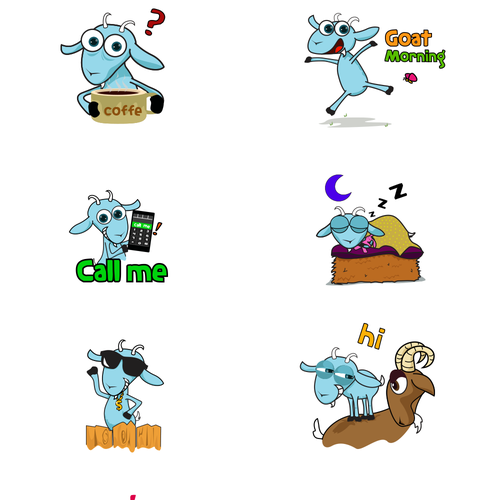Cute/Funny/Sassy Goat Character(s) 12 Sticker Pack デザイン by KeNaa