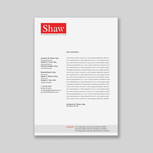 Letterhead for Divorce & Family Law Firm; Modern, Minimalist, Conservative Design Design by a r t  ^ s t a r