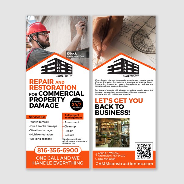 Commercial Restoration Rack Card – Clear Photos & Fast‑Response Messaging