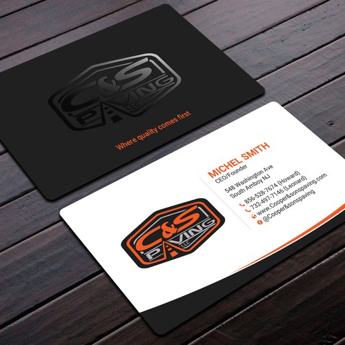 We are an asphalt paving company  card with character, style, stands out from everyone nothing bland no white ,add stuff Design réalisé par prosenjit_P